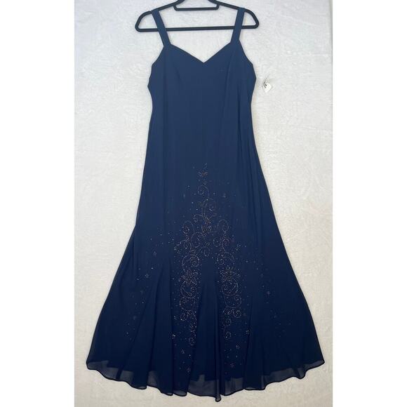 NWT R&M Richards Made In USA Navy Formal Beaded Gown sz 12 MOB Mature Wedding - Picture 2 of 11